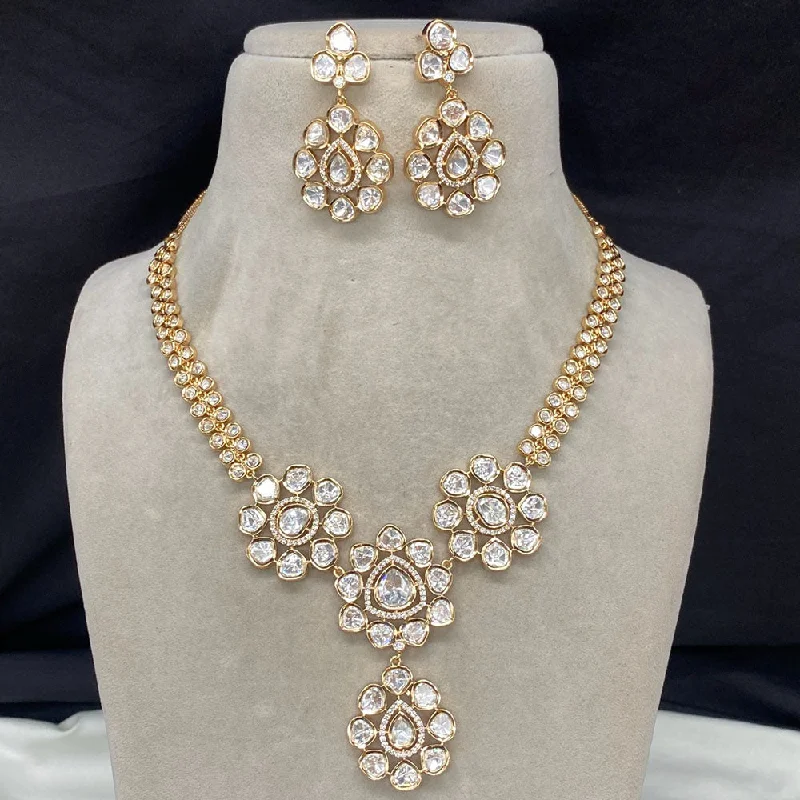 Amoliya Jewels Gold Plated Brass Polki Kundan Necklace Set