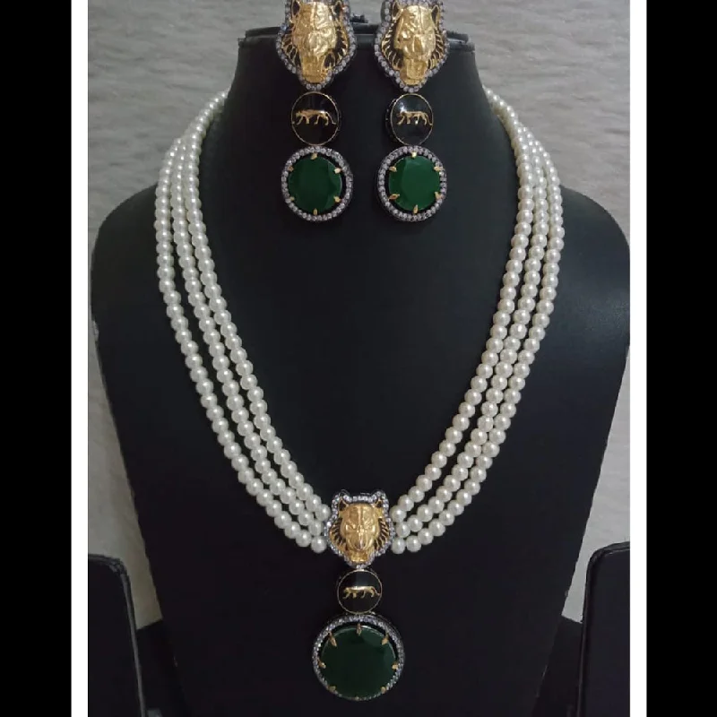 FS Collection 2 Tone Plated Sabyasachi Style AD Necklace Set