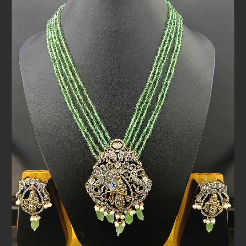 Jain Jewellers Gold Plated Polki Kundan And Pearls Temple Long Necklace Set