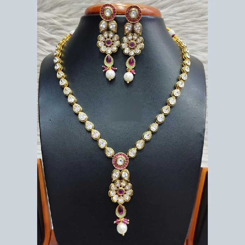 Jain Jewellers Gold Plated Polki Kundan Necklace Set