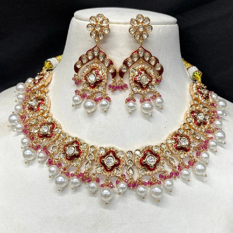 Royal Kundan Jewellery Gold Plated Polki Kundan And Pearls Necklace Set