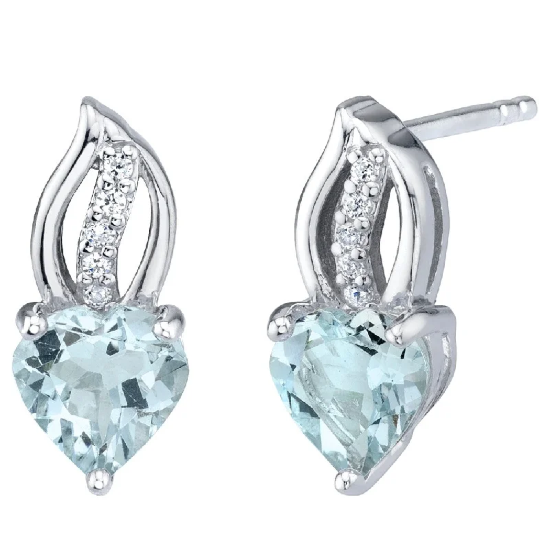 Sterling Silver 1.25ct Aquamarine Heart Stud Earrings