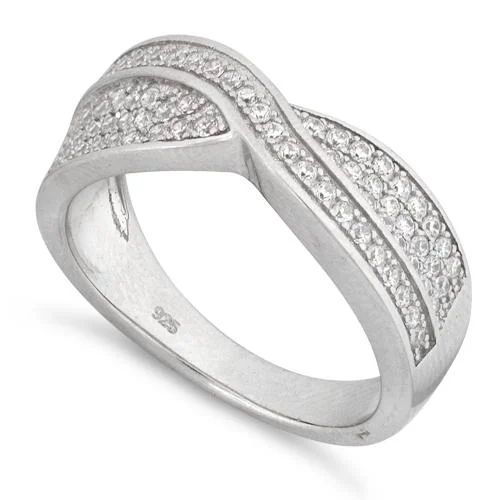 Sterling Silver Crossroad Pave CZ Ring