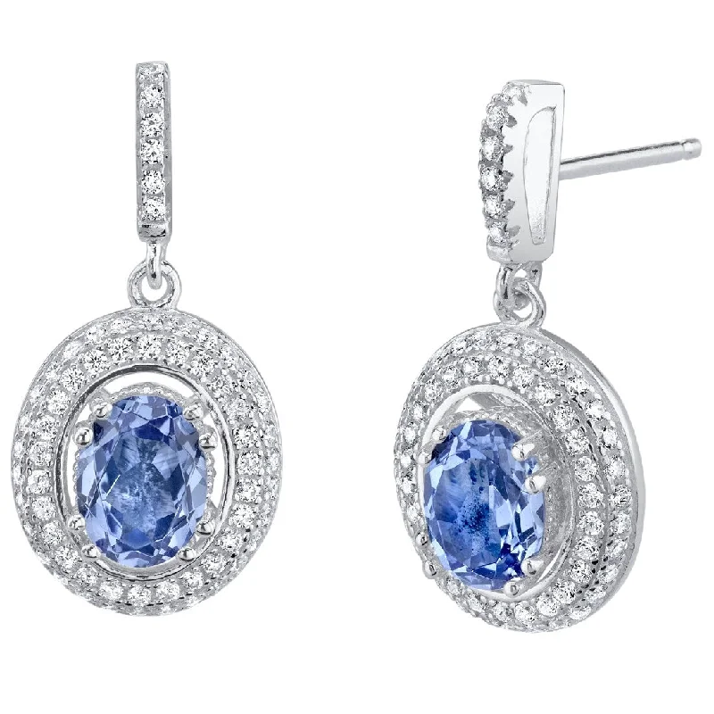 Sterling Silver 2ct Simulated Tanzanite Oval Dangling Earrings