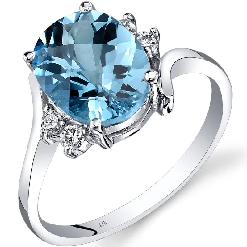 14k White Gold 2.75ct Swiss Blue Topaz and Diamond Ring