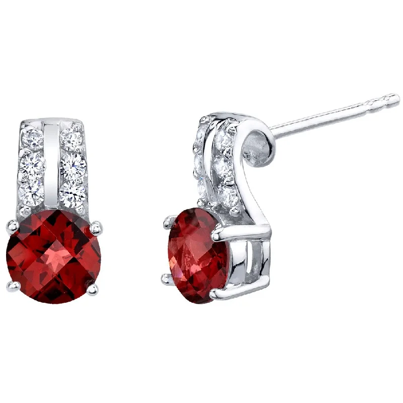 Sterling Silver 2ct Garnet Round Stud Earrings