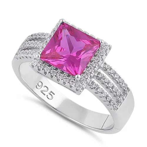 Sterling Silver Princess-Cut Pink CZ Ring