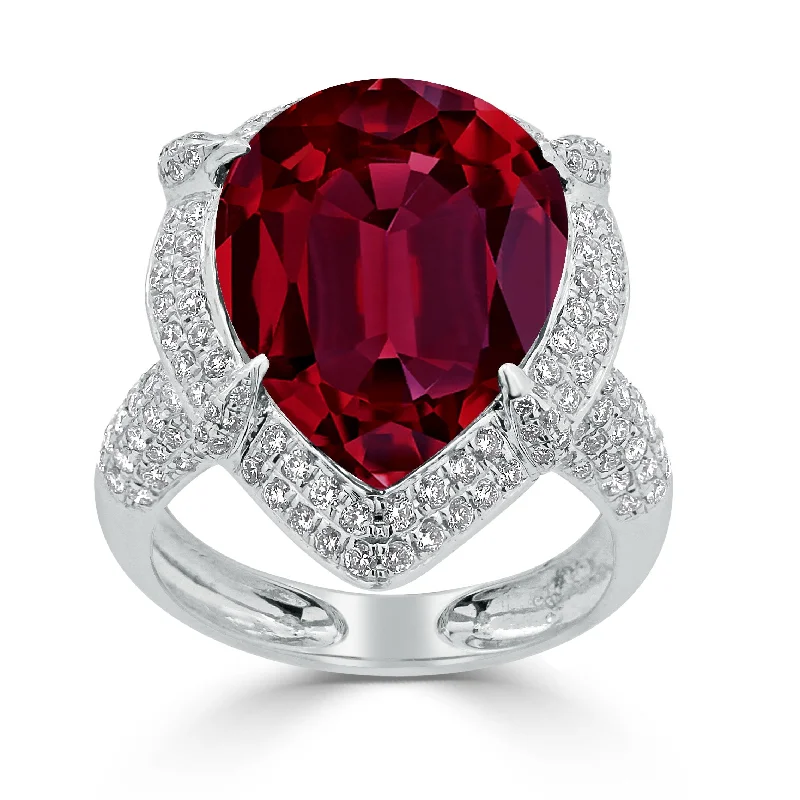 Auriya 15ct Pear-cut Red Ruby and Halo Diamond Ring 1cttw 18K Gold