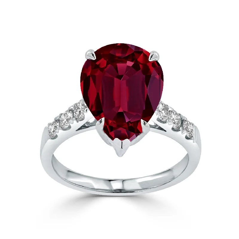 Auriya 7 1/6ct Pear-cut Red Ruby and Diamond Ring 3/8cttw 18K Gold