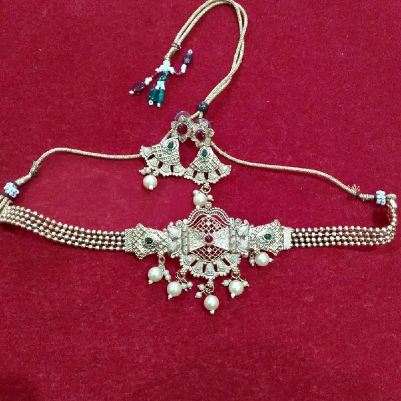 Neetu Art Silver Plated Kundan Stone Choker Necklace Set