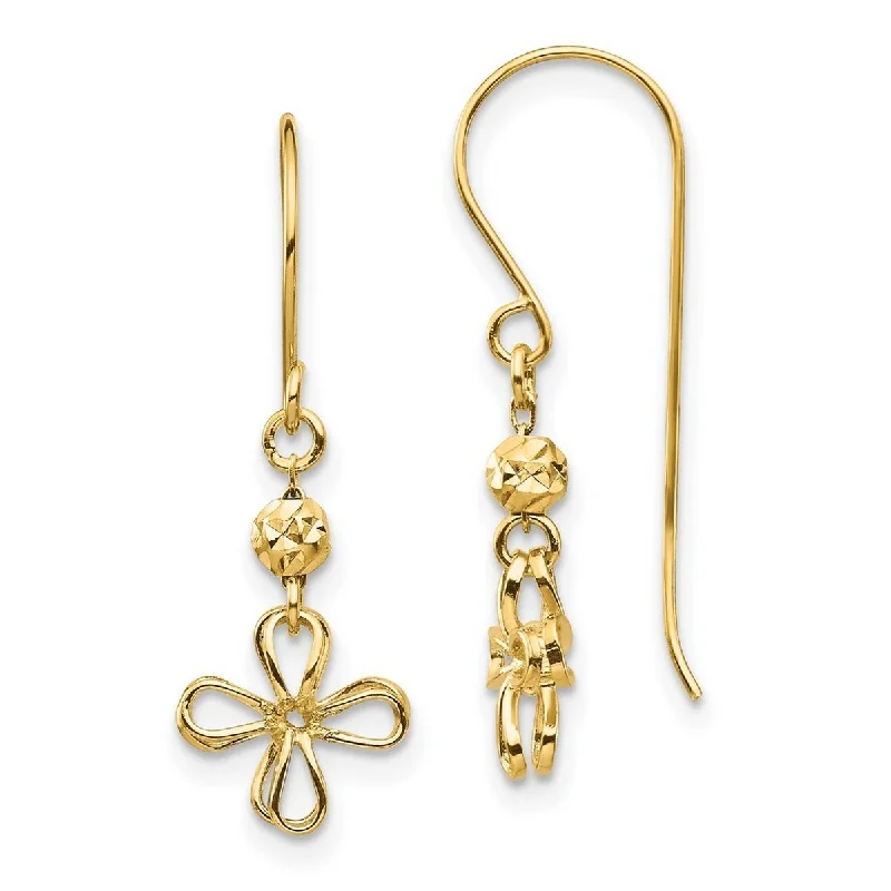 Curata 14k Open Clover Long Drop Dangle Earrings - 24.95x8.6mm Wide