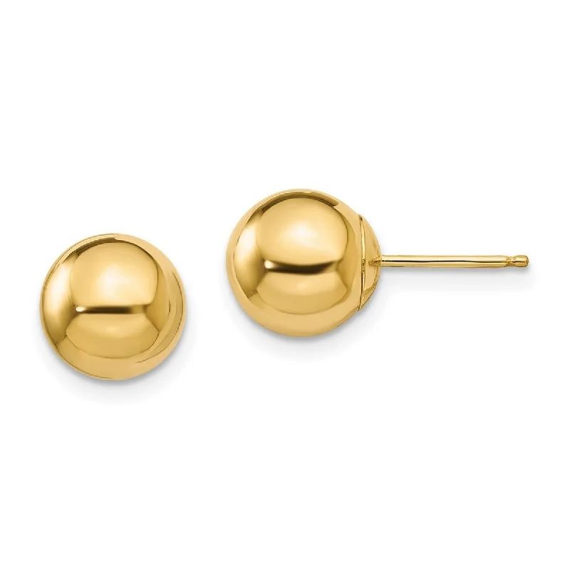 Curata 14k Yellow Gold Polished 8mm Ball Post Earrings