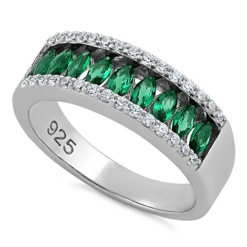 Sterling Silver Marquise Emerald CZ Ring