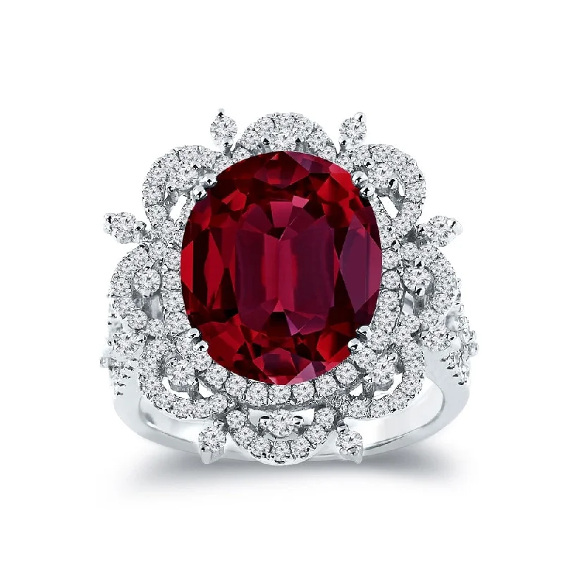 Auriya Vintage 6 1/2ct Oval-cut Red Ruby Halo Diamond Ring 1cttw 18k Gold