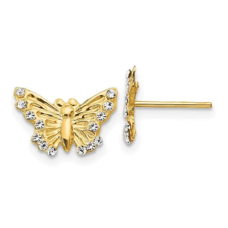 Curata 14k Yellow Gold Textured Polished Crystal Butterfly Angel Wings Post Earrings Measures 8x13mm Wide