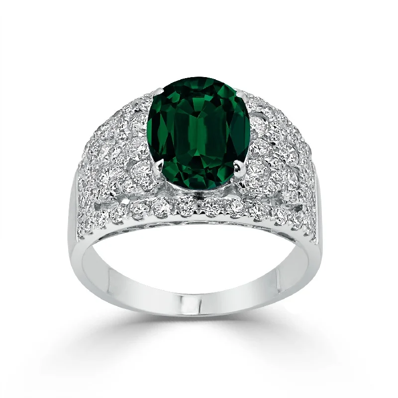 Auriya 2 1/2ct Oval Green Emerald and Diamond Ring 1 1/3ctw 18K Gold