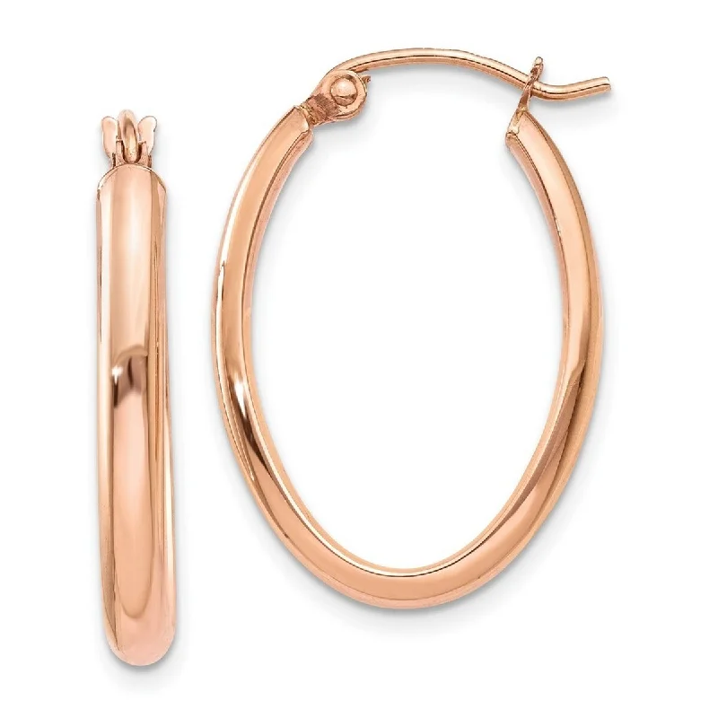 Curata 14k Rose Gold Polished Half Round 25x3mm Oval Hoop Earrings