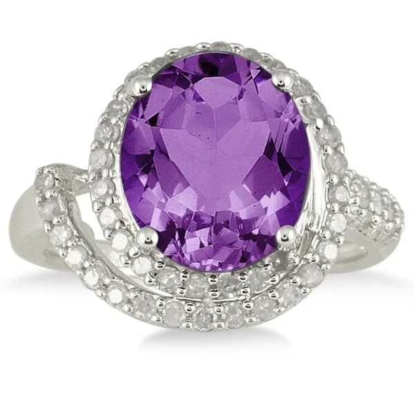 4 3/4 Carat Oval Amethyst and Diamond Ring in 10K White Gold