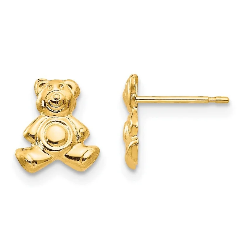 Curata Solid 14k Yellow Gold Childrens Polished Teddy-bear Post Earrings (8mmx10mm) - Orange