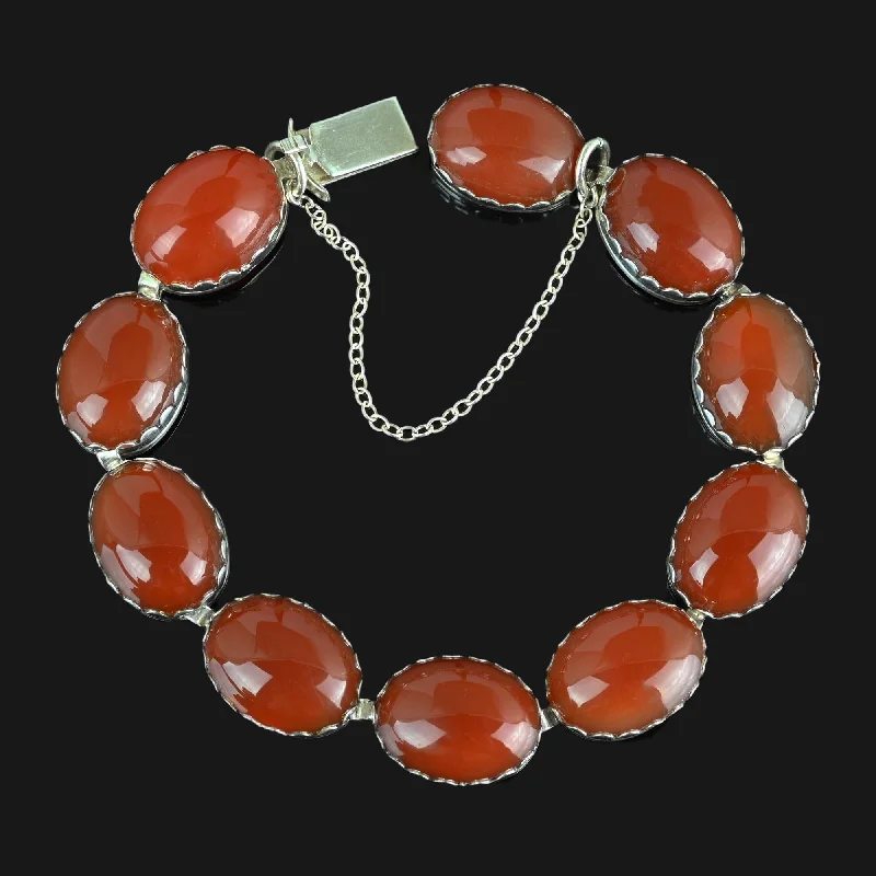 Vintage Arts & Crafts Style Silver Carnelian Bracelet