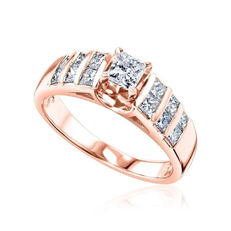 Annello by Kobelli - The Holly 14k Solid Gold Vertical Channel Princess Natural Diamond Ring (HI/I)