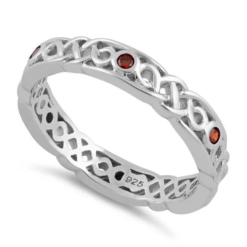 Sterling Silver Braided Eternity Garnet CZ Ring