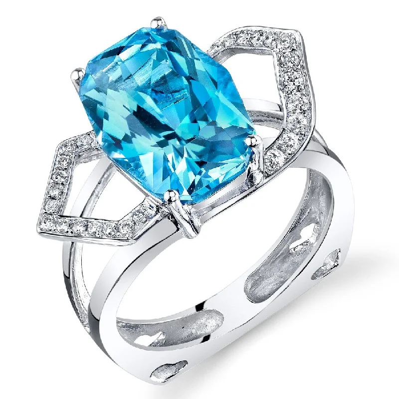 14k White Gold 6.4ct Swiss Blue Topaz and Diamond Ring