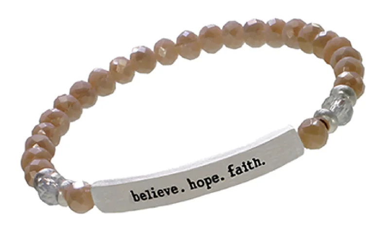 Genuine Crystal Tan BELIEVE HOPE FAITH Inspirational Bracelet