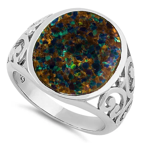 Sterling Silver Extravagant Green-Black Lab Opal Ring