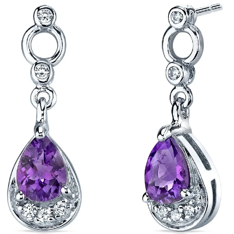 Sterling Silver 1ct Amethyst Pear Dangling Earrings