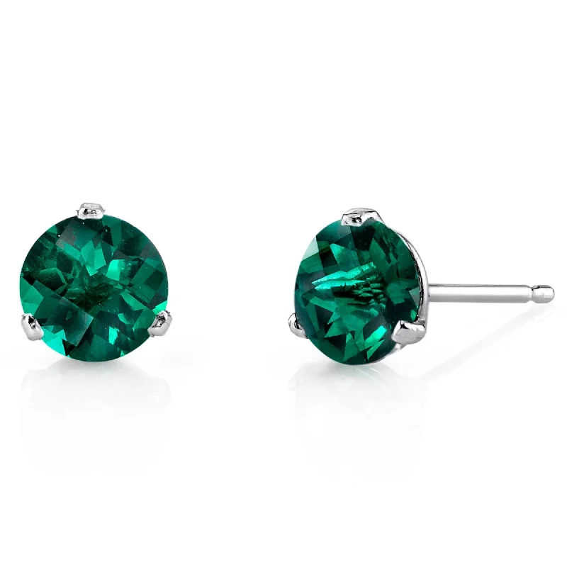 14k White Gold Emerald Stud Earrings 1.57ct Round Shape