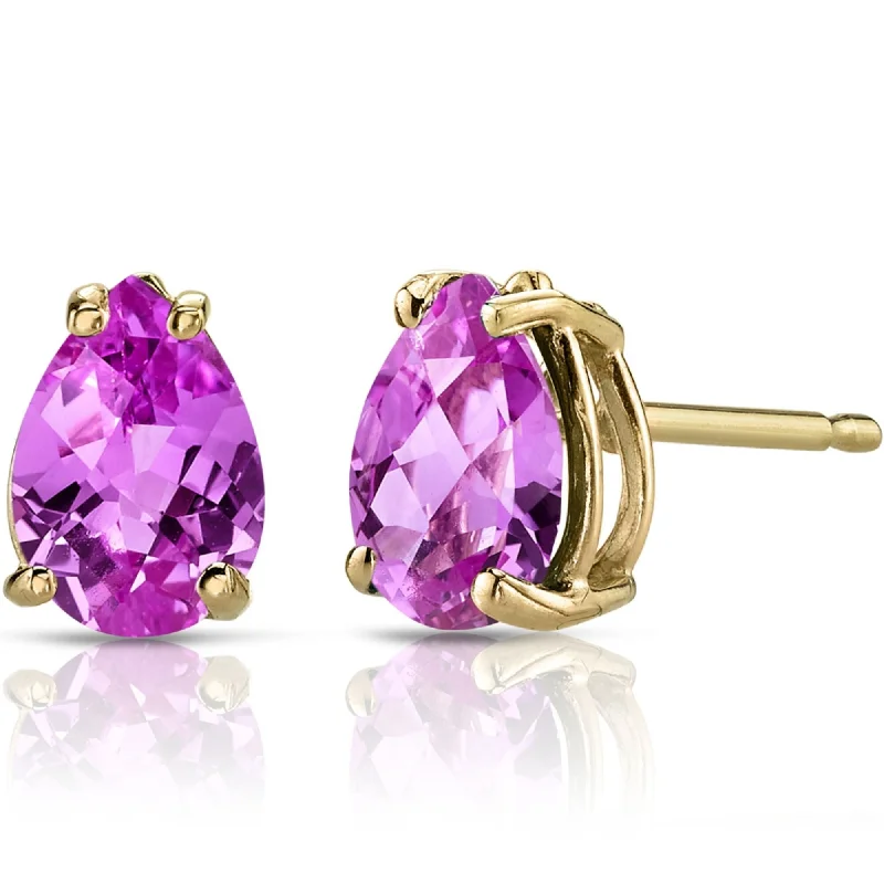 14k Yellow Gold Pink Sapphire Stud Earrings 1.81ct Pear Shape