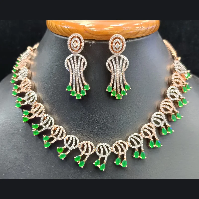 Jain Jewellers Rose Gold Plated AD Choker Necklace Set