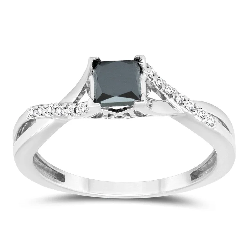 Marquee 3/4 Carat TW Princess Black and White Diamond Ring in 10K White Gold