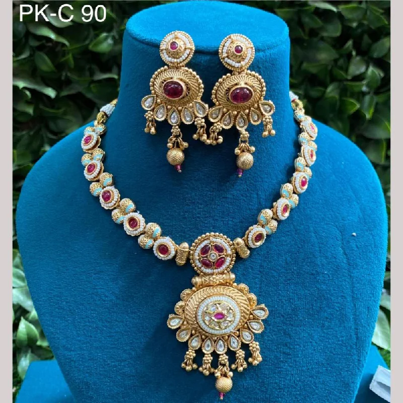 Amoliya Jewels Gold Plated Pota Stone Meenakari Necklace Set