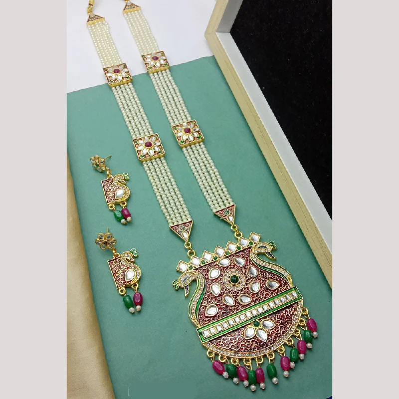 SP Jewellery Gold Plated Kundan Stone And Pearl Long Necklace Set