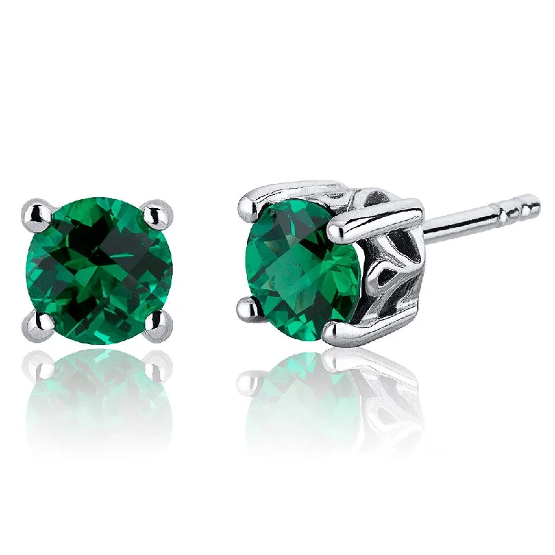 Sterling Silver 1.5ct Simulated Emerald Round Stud Earrings