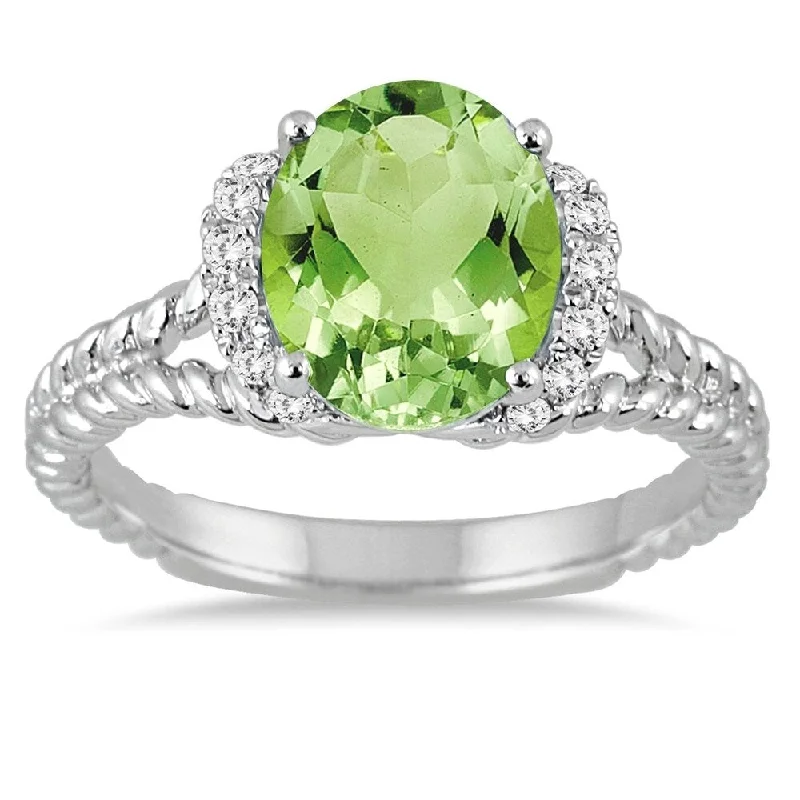 2 1/4 Carat Oval Peridot and Diamond Ring in 14K White Gold