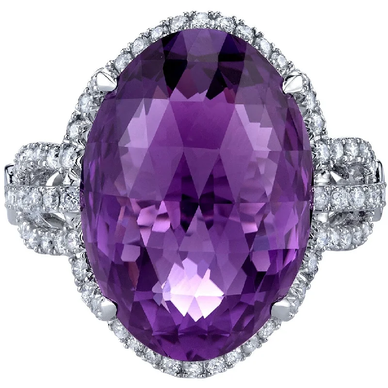 Oravo 11.75 ct Amethyst and Diamond Ring in 14k White Gold