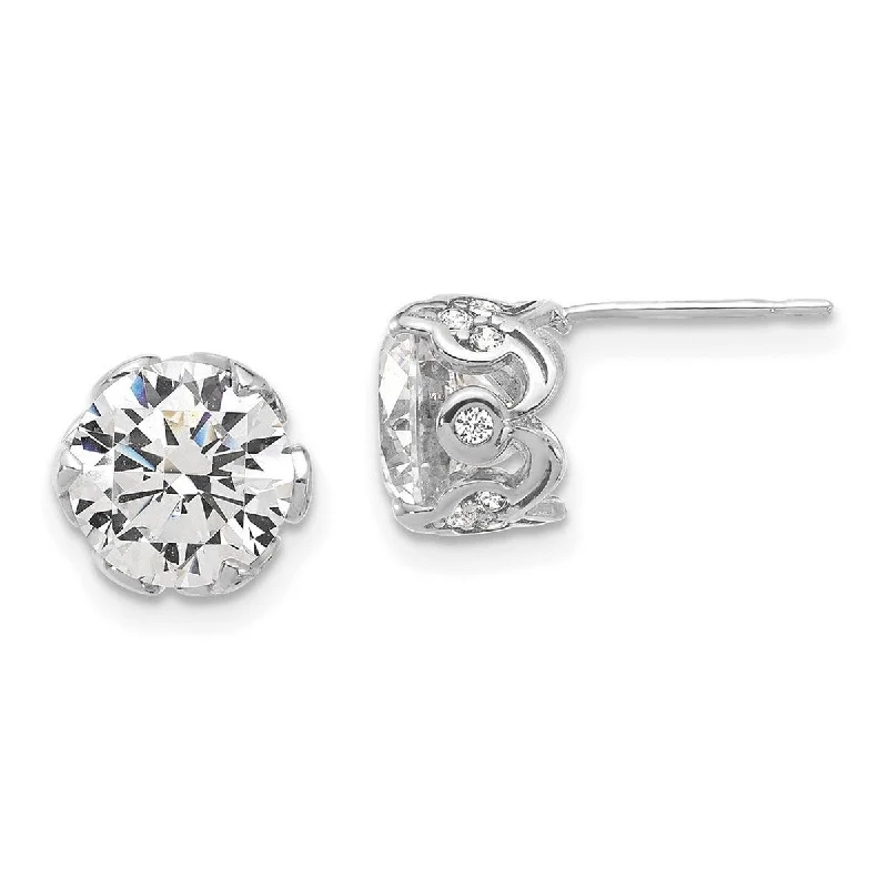 Curata 10k Tiara Collection White Gold Polished CZ Cubic Zirconia Post Earrings - 8.83x8.79mm Wide