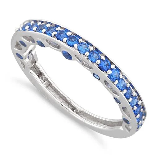 Sterling Silver Half Eternity Blue Sapphire CZ Ring