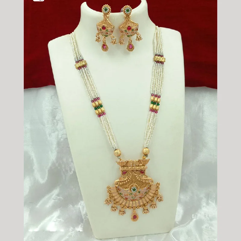 FS Collection Gold Plated Meenakari And Pearls Long Necklace Set