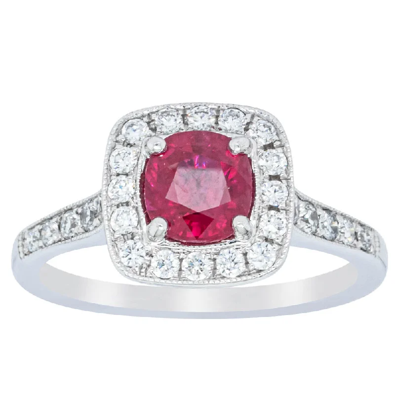 18ct White Gold Ruby And Diamond Halo Ring