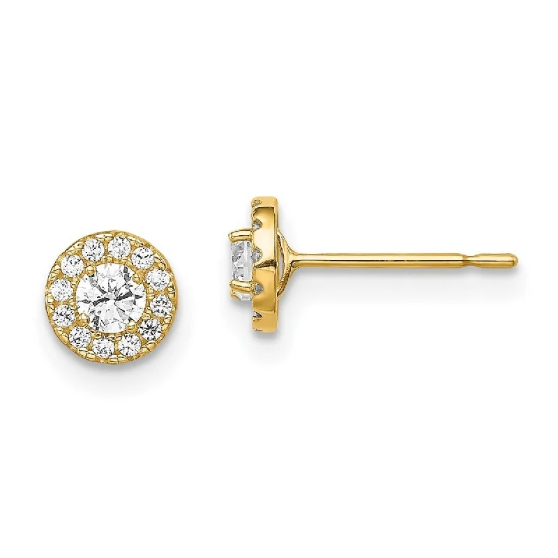 Curata 14k Yellow Gold CZ Cubic Zirconia Circlepost Earrings - 5.6mm long