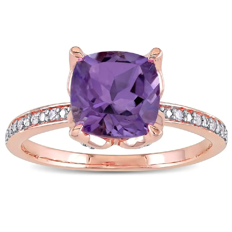 Miadora 10k Rose Gold Cushion-Cut Amethyst and Diamond Ring