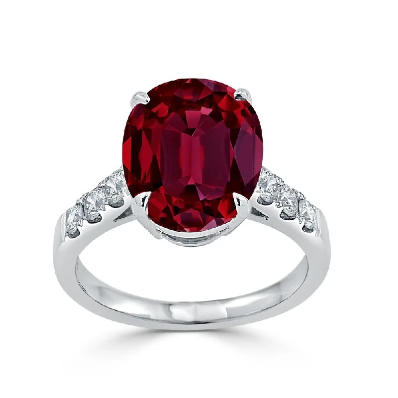 Auriya 6 1/2ct Oval-cut Red Ruby and Diamond Ring 3/8ctw 18K Gold