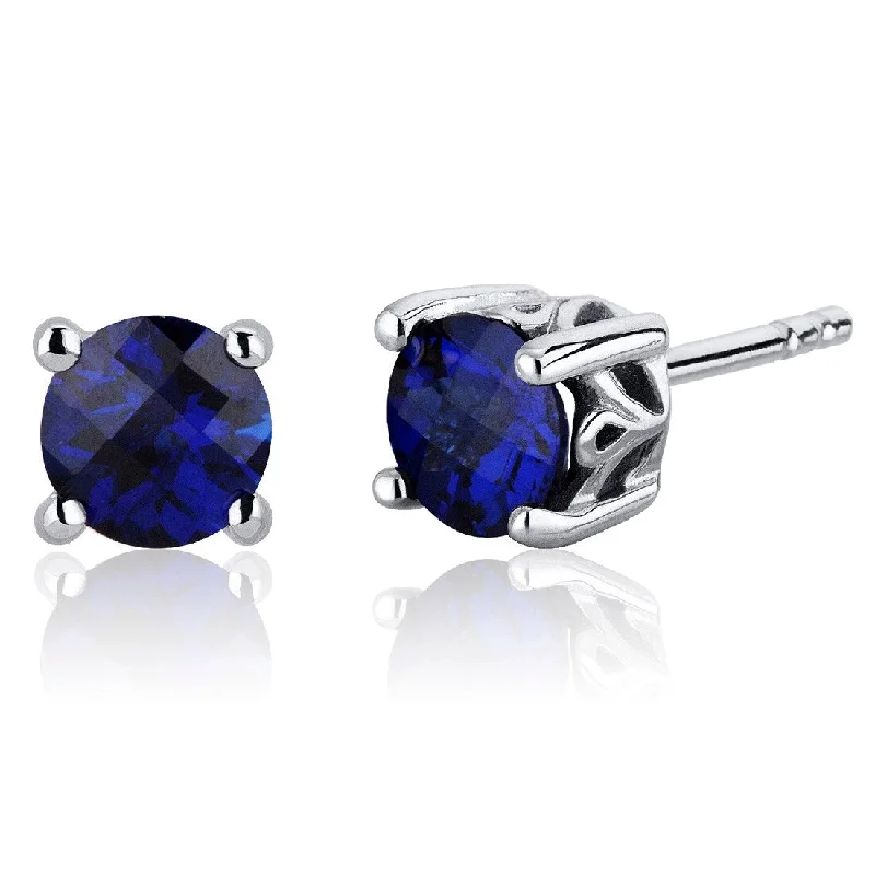 Sterling Silver 2ct Created Sapphire Round Stud Earrings