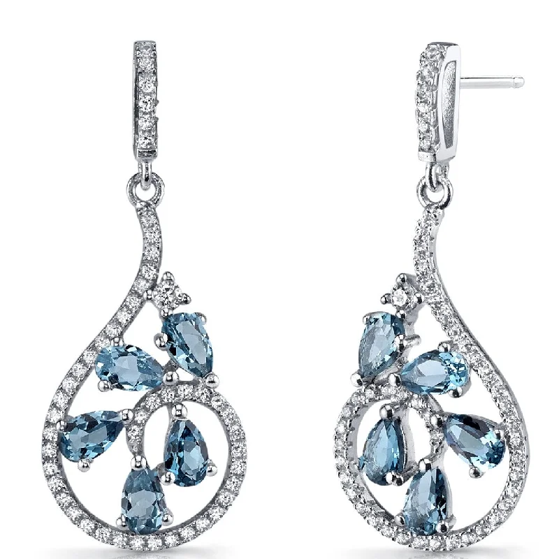 Sterling Silver 2.5ct London Blue Topaz Pear Dangling Earrings