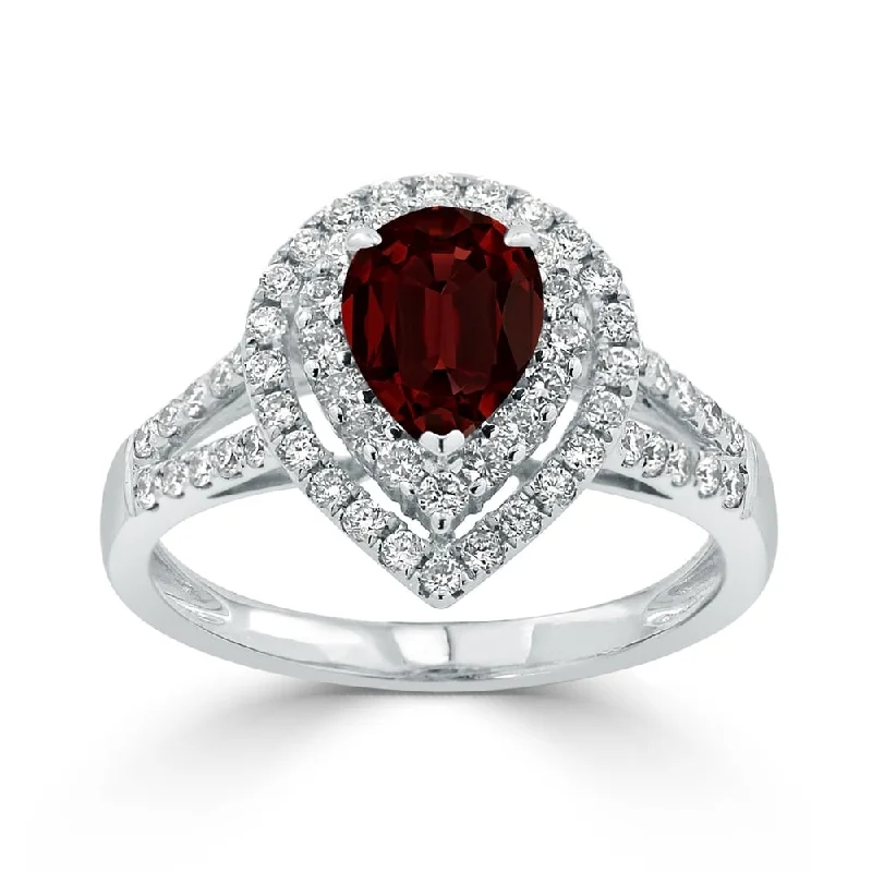 Auriya 1 1/3ct Pear-cut Red Garnet and Halo Diamond Ring 5/8ctw 18K Gold