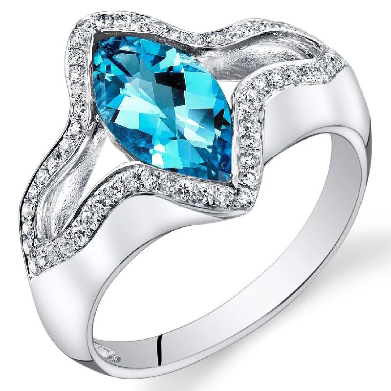 14k White Gold 1.9ct Swiss Blue Topaz and Diamond Ring